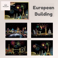 ภาพขูดสี วาดภาพ ของเล่น คลายเครียด วิวทิวทัศน์ Magic Scratch Art ขนาด 14 x 20 cm