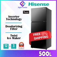 [FREE DELIVERY] Hisense Refrigerator 500L Inverter 2 Door Fridge | Peti Sejuk Glass Door / Black Ste