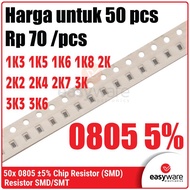 50pcs Resistor 0805 1K3 1K5 1K6 1K8 2K 2K2 2K4 2K7 3K 3K3 3K6 Chip Resistor SMD 0805 5% 1.3K Ohm 3.6