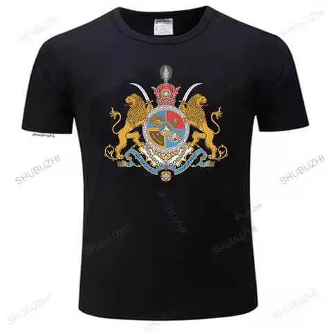 men O-neck summer short sleeve Arms of Iranian Shahs T shirt iran 1979 arms of arms persia lion shah