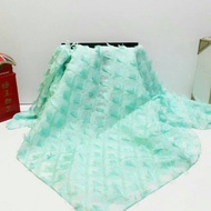 Premium 3d turquoise feather rubi linen organza square Hijab