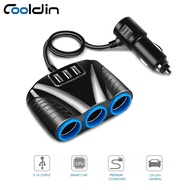 cooldin 3.1A 12V Car Charger 3 in 1 Splitter Power Adapter Hub Power Adapter 12V-24V USB Car-charger Socket For Smartphone IPhone IPad Phone DVR GPS