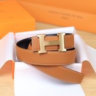Men's belt with H-shaped belt, cowhide strap, stainless metal face, 3.8cm strap - HJ1933