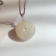 天然藕粉和田玉平安扣項鏈雕花面包圈吊墜藕粉料飽滿厚實平安喜樂