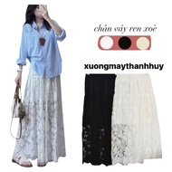 Long Flared Lace Skirt, figure-flattering 2-layer long lace skirt - lace skirt