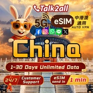 China eSIM Card 1GB-30GB Daily High-Speed Data｜Instant Activation｜High-Speed Data and Unlimited Data
