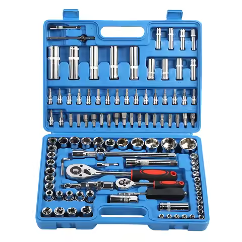 108Pcs Ratchet Wrench Set 1/4in 1/2in CR40 Steel Socket Set Tool Case Box Hand Tool Kits