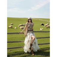 Xinjiang Sichuan Inner Mongolian Grassland Wasteland Style Dress Female Summer Travel Vacation Giant