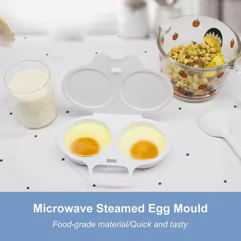 Microwave Egg Poacher Reusable Microwave Eggs Steamer 2 Cavity Nonstick Poached Egg Maker with Lid E