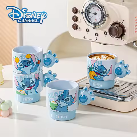 Disney Stitch Ceramic Mug Cute Cartoon Coffee Cup with Handle Funny Anime Tumbler for Hot & Cold Dri