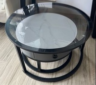 80cm+60cm 圓形玻璃桌面咖啡桌連儲物抽屜