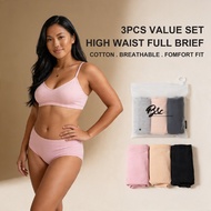 B&C Cotton High Waist Full Brief 3pc Value Pack Women Panty Breathable Soft Comfortable Underwear Da
