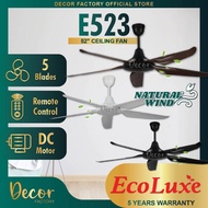ECOLUXE Fan ECOLUXE E523 ECO-523 52" 5 Blades 6 Speed+Positive Reversal Remote Control DC Motor Ceil
