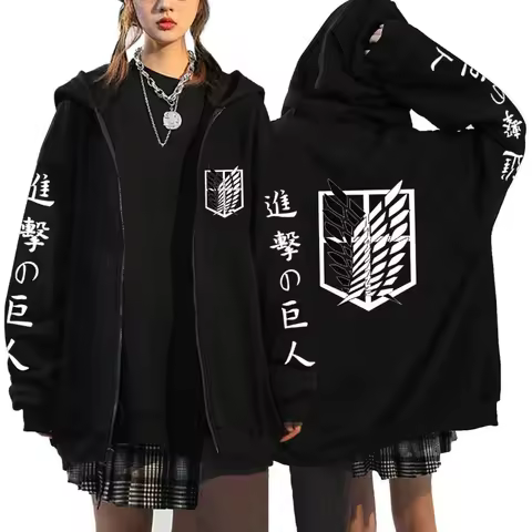 Attack on Titan Trend Graphic Print Zipper Hoodie Fashionable Casual Men's Women's Clothing Fleece V