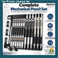 Nicpro Mechanical Pencil Set — Metal Mechanical Pencils & Pencil with Case; 0.5, 0.7, 0.9 & 2mm Grap