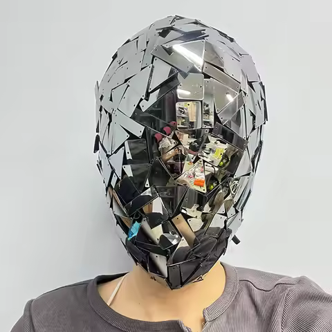 Drag Queen Outfit Futuristic Mirror Reflective Mask Women Stage Clothes Headwear Nightclub Bar Gogo 