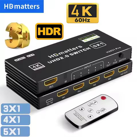 HDMI Switch 4K 60Hz HDMI 2.0 Video Switch 3/4/5 in 1 out W/remote HDMI Switcher Hub Box HDR Switch H