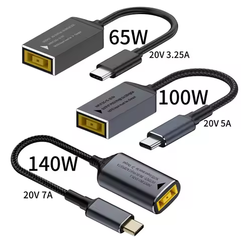 65W 100W 140W USB C Fast Charging Cable for Lenovo Laptop Charger DC Jack Square Plug To Type-C 5V/9