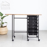 [特價]【Amos】輕工業復古風六抽摺疊收納桌復古木紋