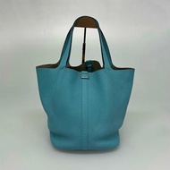 HERMES C刻 湖水藍PICOTIN 26 菜籃包 GM