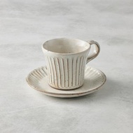 日本美濃燒 - 粉引雕紋杯碟組(2件式)