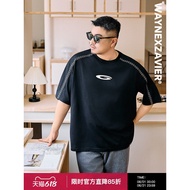 210g Wayne Zevier Loose Large Size Men Summer Round Neck Metal Ribbon PU Phantom Print Short Sleeve 