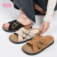 YOTO Women's Casual Sandals Retro Cross Strap Adjustable Buckle Platform Slippers For Women Flat San
