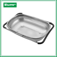 Telescopic Sink Basket Strainer Basket Large Capacity Kitchen Sink Colander Strainer with Rubber Gri