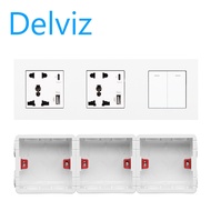 DELVIZ [EU socket US socket UK socket] 2GANG/2WAY light switch + dual PD 18W 3100MA 5-hole power wal