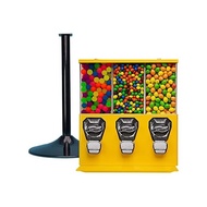 Mesin Penjual Otomatis Mesin Gumball Dan Permen Komersial Dengan Stand Yellow Triple Vending Machine
