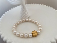 四葉草 天然淡水珍珠 純銀 彈力 手鏈