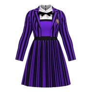 Halloween Addams Family Wednesday Wolf Girl Striped Cosplay Costume