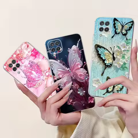 For Cover Samsung Galaxy A12 Phone Case M12 F12 Case Fashion Butterfly Clear Silicone Funda For Sams
