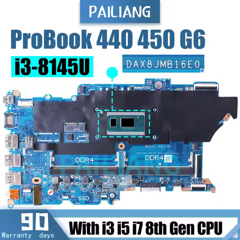 For HP ProBook 440 450 G6 Laptop Motherboard DAX8JMB16E0 L44881-601 L44884-601 L44887-001 i3 i5 i7 8