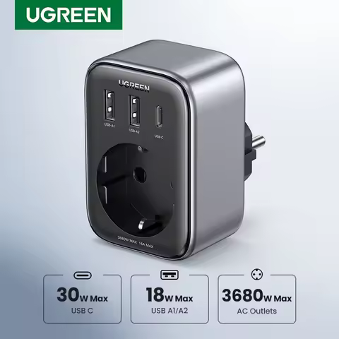 UGREEN 30W GaN PD Charger With AC Outlets Mobile Phone Charger for iPhone 14 Xiaomi USB Wall Socket 
