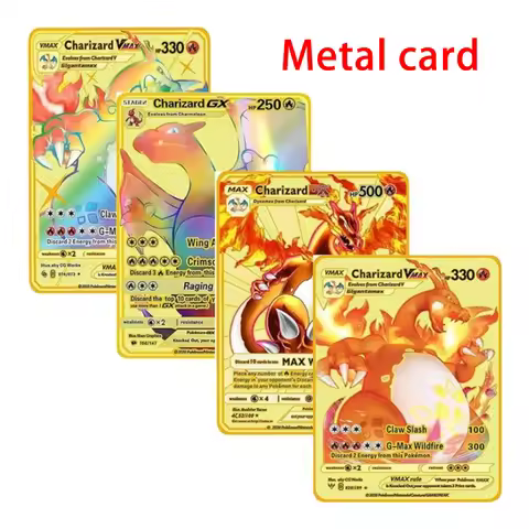 Gold Metal Card Pokemon Game Collection Cards Charizard Pikachu Mewtwo Charizard Vmax GX DX Collecti
