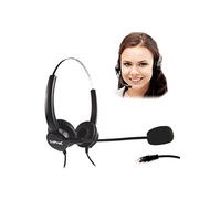 4-Pin RJ9 Hands Free * Call Center Headset Noise Canceling Microphone Two-Ear Headphones Phone-Ready Business Headset