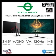 Titan Army C34SKN 34” Curved R1800 Ultrawide 2K WQHD 120Hz 1ms VA Panel Gaming Monitor