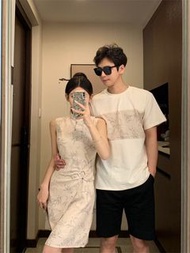 實拍  新式國風改良旗袍情侶裝男襯衫