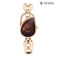Titan Raga Chic Quartz Analog Brown Dial Rose Gold Metal Strap Watch for Women