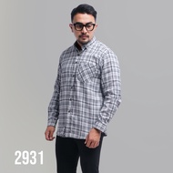 DGM Kemeja Flanel Pria Lengan Panjang Putih Kotak Kotak Hitam Kecil Kemeja Pria Flanel Pria 2931