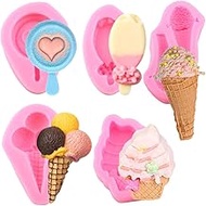 5pcs Mini Summer Ice Cream Cone Popsicle Silicone Mold DIY Party Baby Birthday Cupcake Fondant Decor Tools Candy Clay Chocolate Gumpaste Moulds