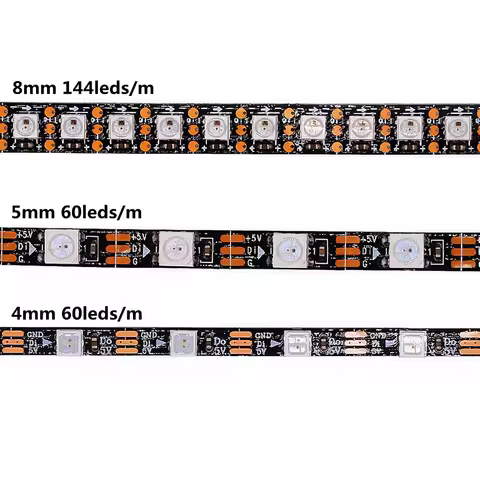 5V WS2812B Led Strip 60/144 leds/m Narrow 8mm 5mm 4mm WS2812 Individually Addressable Black/White PC