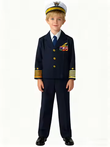 Carnival Kids Boys Brave Captain Costume Cosplay Handsome Pilot Dress Up School Party Stage Performa
