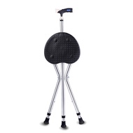 HY💕Elderly Cane Stool with Seat Folding Tripod Crutch Chair Telescopic Height Walking Aids Can Sit Walking Stick Fishing