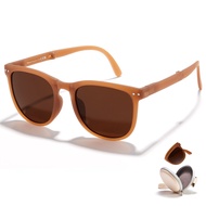 Cyxus Foldable Square Sunglasses Trendy Women UV Protection Sunscreen Polarized Frosted Brown 1019