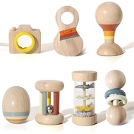 Wooden Baby Rattle Set, 7-in-1 Montessori Toys for Infants 0-6 Months, Moonkie Natural Wooden Baby T