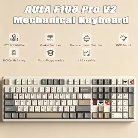 AULA F108 Pro V2 Wireless Mechanical Keyboard Tri-Mode TFT Smart Display 8KHz 100% Layout RGB Hot-sw