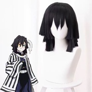 Anime Demon Slayer Iguro Obanai Cosplay Wigs 40cm Black Hair Heat Resistant Synthetic Wig