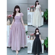 C98 Floral puff sleeve square neck dress